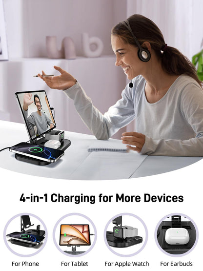4 in 1 Wireless Charging Station for Apple iPhone Watch Earbud iPad Multiple Devices