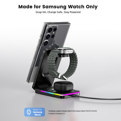 Magnetic Wireless Charger for Samsung Galaxy S26 Ultra/S25/S24/Z Fold/Z Flip 7, Foldable Mag-safe Charging Station for Samsung Galaxy Watch Ultra/8/7/6, 3-in-1 Travel Charger for Galaxy Buds 3 Pro