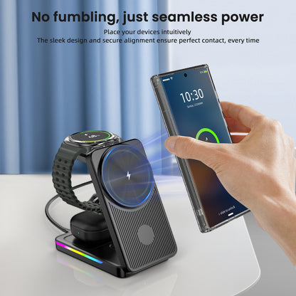 Magnetic Wireless Charger for Samsung Galaxy S26 Ultra/S25/S24/Z Fold/Z Flip 7, Foldable Mag-safe Charging Station for Samsung Galaxy Watch Ultra/8/7/6, 3-in-1 Travel Charger for Galaxy Buds 3 Pro