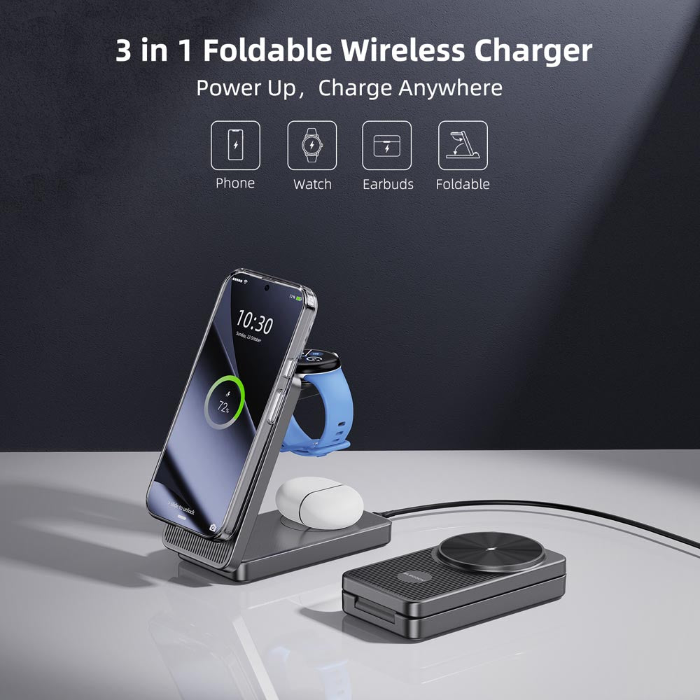 Elecdov CE10G In 1 Magnetic Charging 3 in 1 Foldable Wireless Charger Power Up, Charge Anywhere