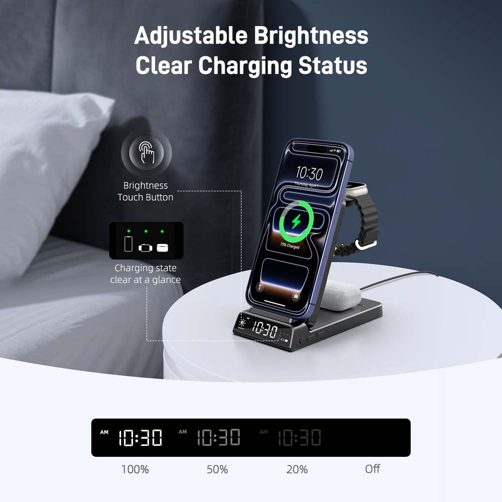 Elecdov CE19A-CF 3 In 1 Magnetic Charging Station for Apple,Includes Charger Plug