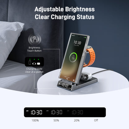 Magnetic Wireless Charger for Samsung, 3 in 1 Android Charging Station for Samsung Galaxy S26 Ultra/S25 Ultra/Z Fold/Flip 7, Foldable Charger for Samsung Galaxy Watch Ultra/8/7/Galaxy Buds4 (Gray)