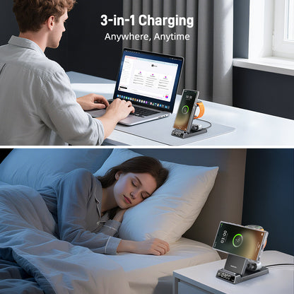 Magnetic Wireless Charger for Samsung, 3 in 1 Android Charging Station for Samsung Galaxy S26 Ultra/S25 Ultra/Z Fold/Flip 7, Foldable Charger for Samsung Galaxy Watch Ultra/8/7/Galaxy Buds4 (Gray)