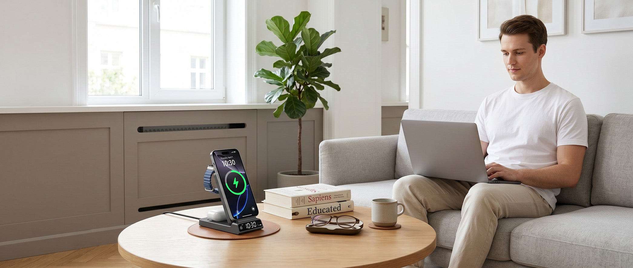 Multi-device wireless charging on a clean home-office desk