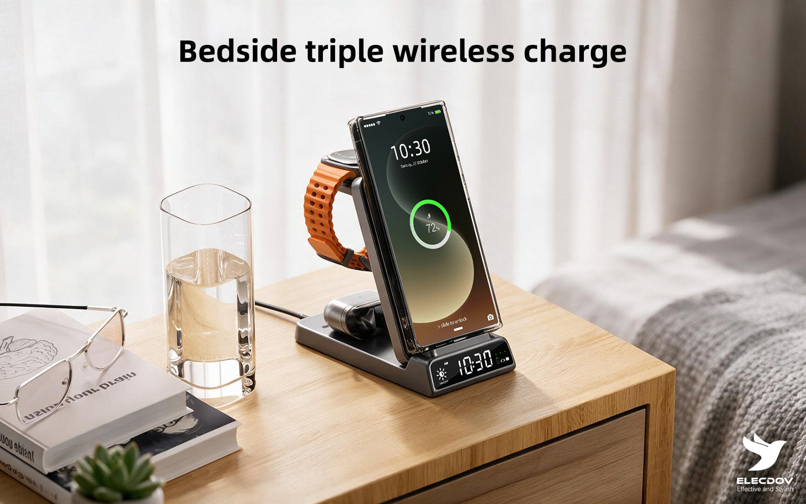 Samsung bedside triple wireless charging station for phone watch and earbuds