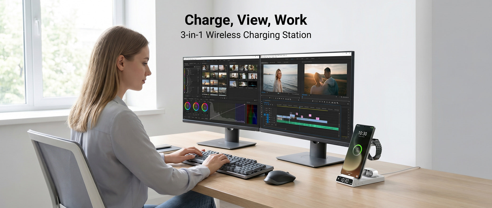 A 3-in-1 charging station enabling a multitasking desk