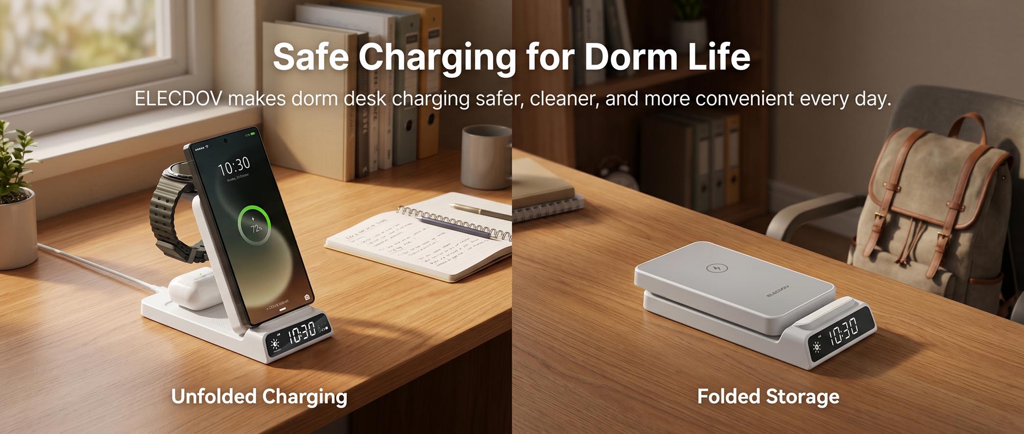 Elecdov CE20S foldable portable charging station for smart home bedroom and living room
