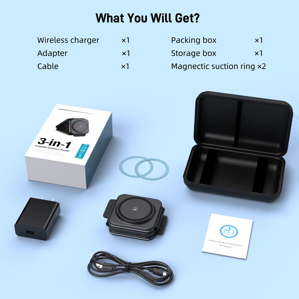 Elecdov F21 3 In 1 Foldable Wireless Charge charger packing list