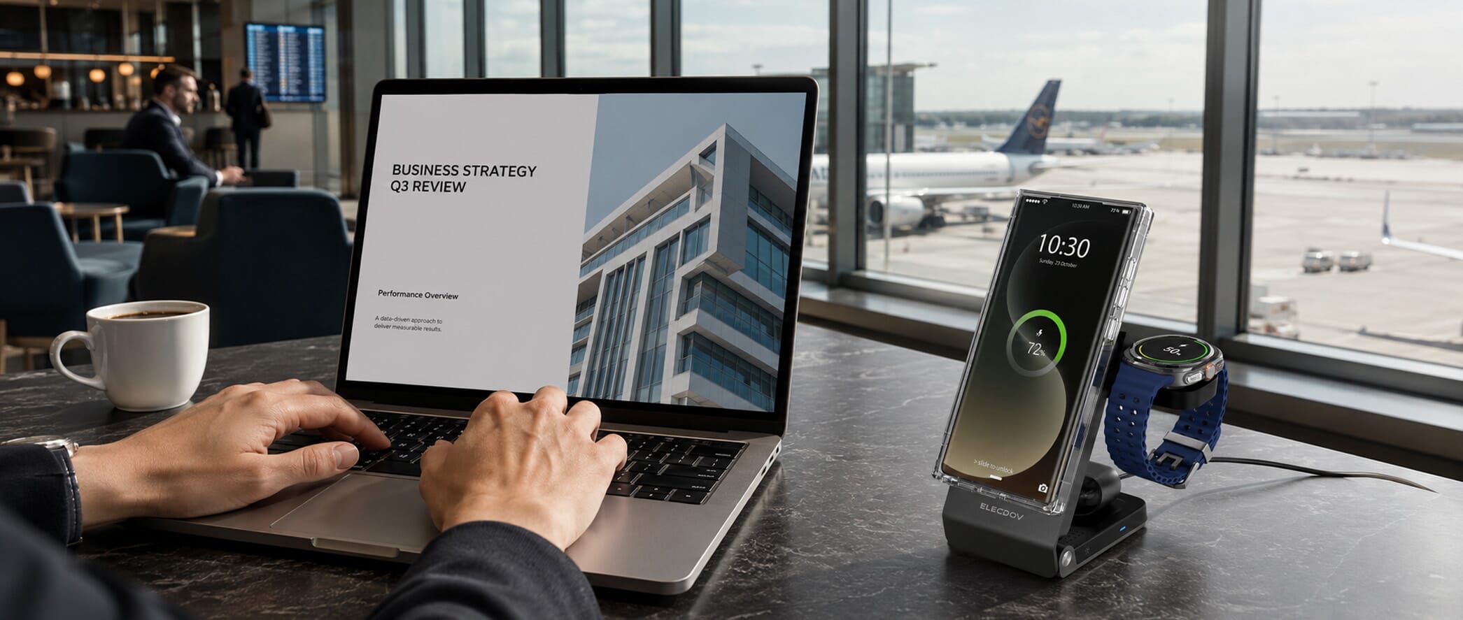 Airport lounge business travel charging scenario
