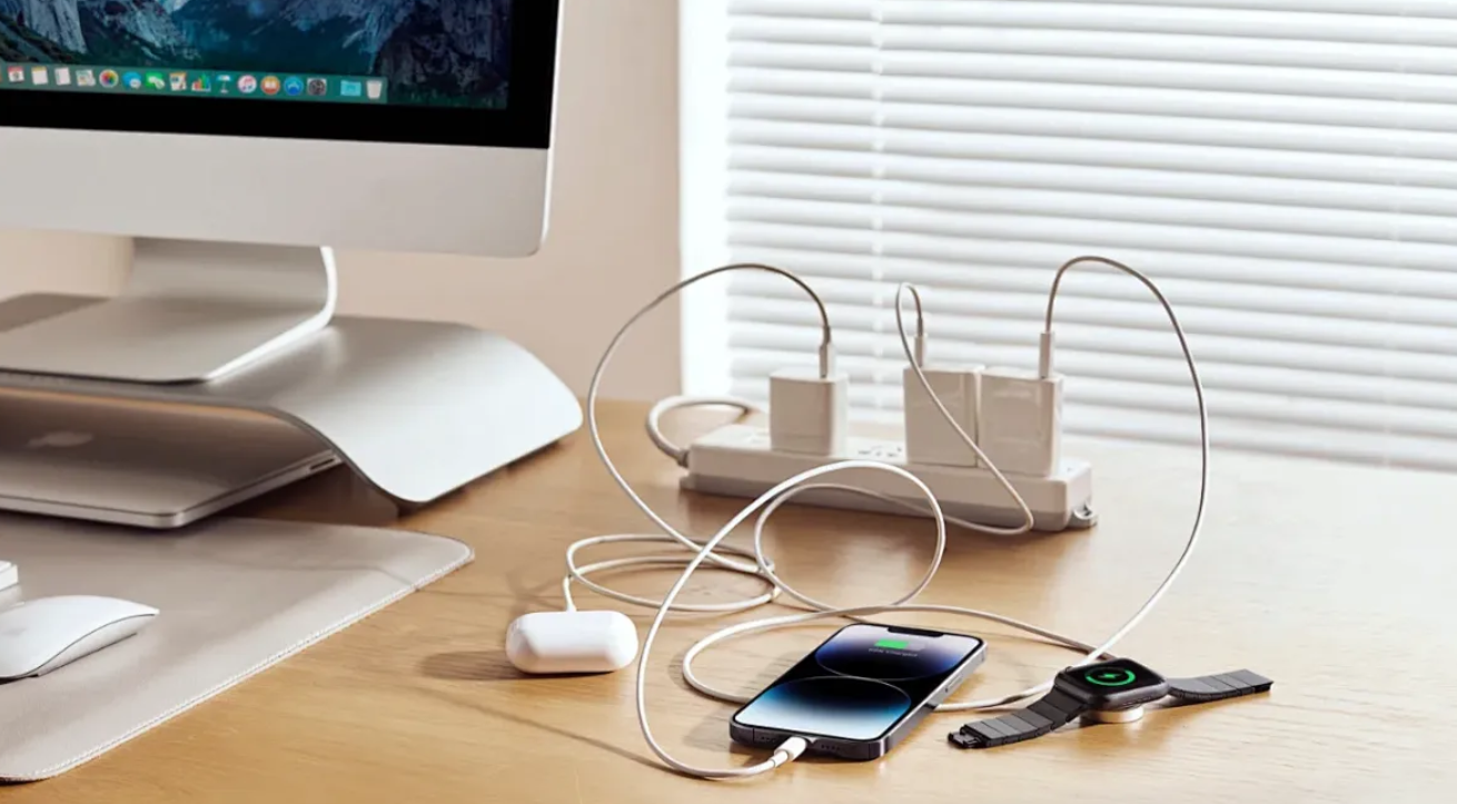 Cable clutter on a typical desk