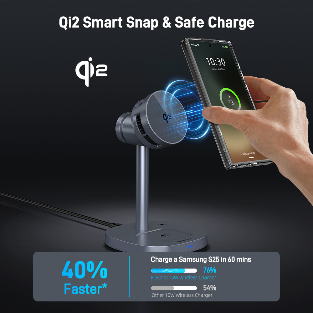 Elecdov W98S 3 In 1 Magnetic Charging Qi2 Smart Snap & Safe Charge