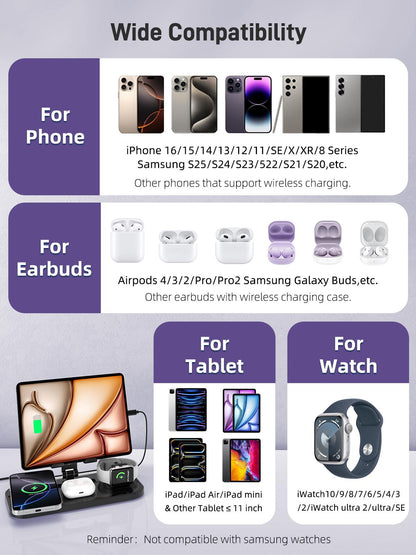 4 in 1 Wireless Charging Station for Apple iPhone Watch Earbud iPad Multiple Devices