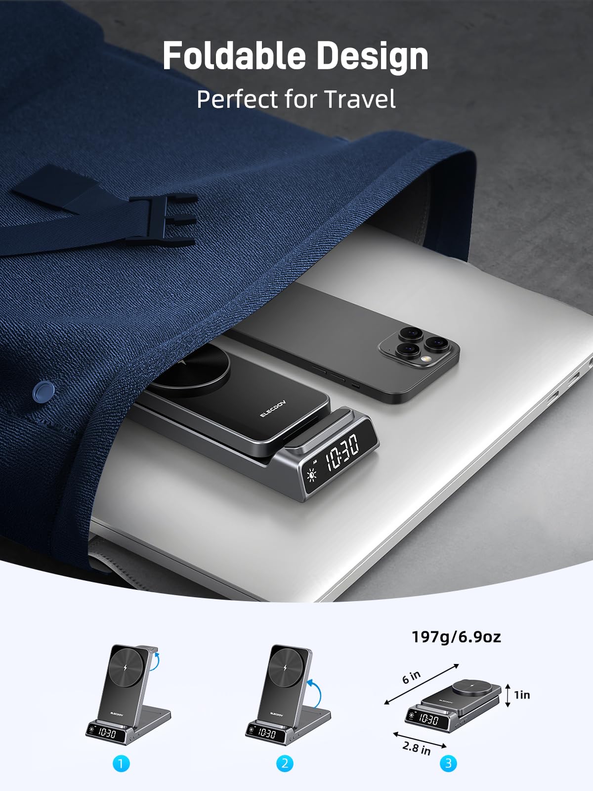 Elecdov Magnetic 3 in 1 Charging Station with Clock for Apple Devices